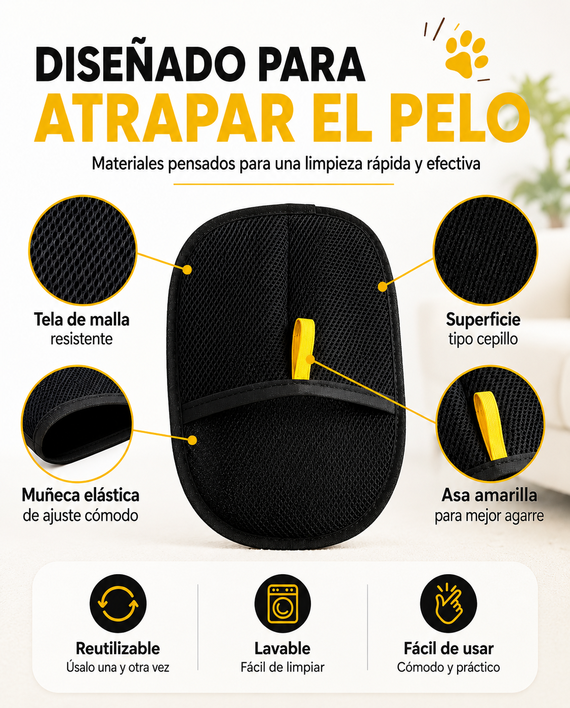 Guante Removedor de Pelos para Mascotas Premium