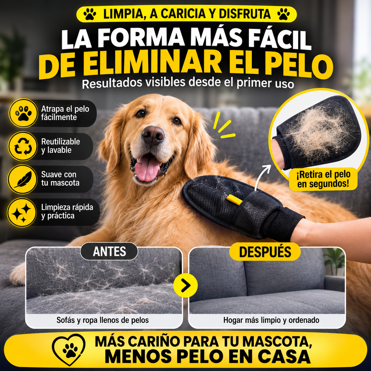 Guante Removedor de Pelos para Mascotas Premium X3