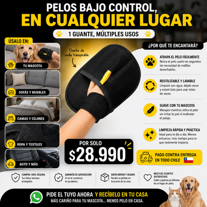 Guante Removedor de Pelos para Mascotas Premium X3