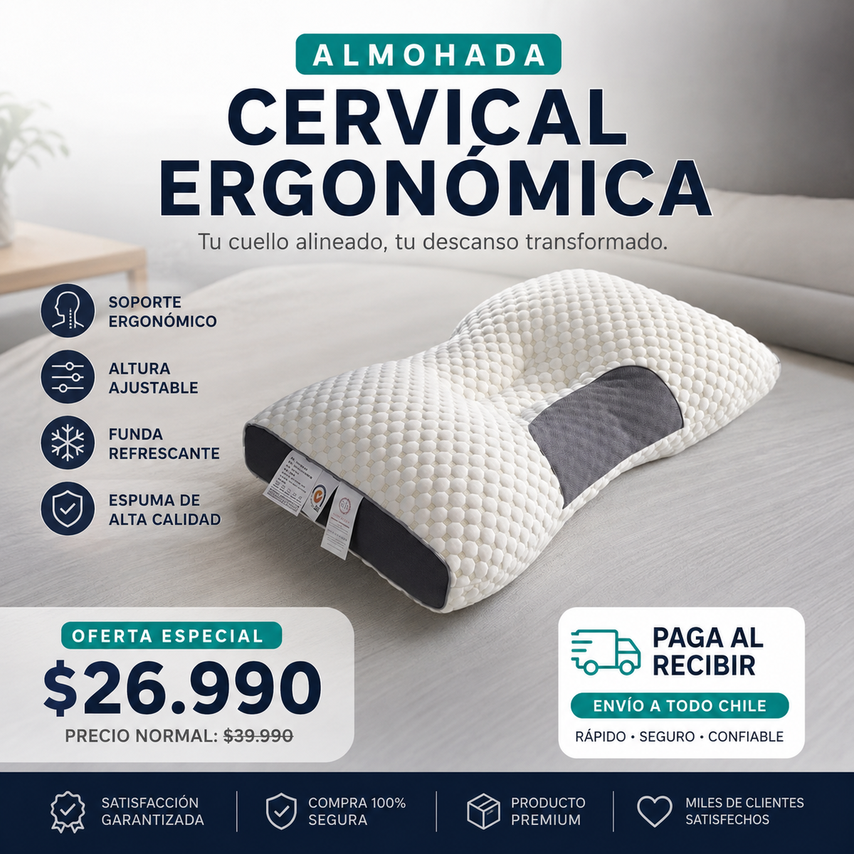 Almohada Cervical Ergonómica Premium con Altura Ajustable