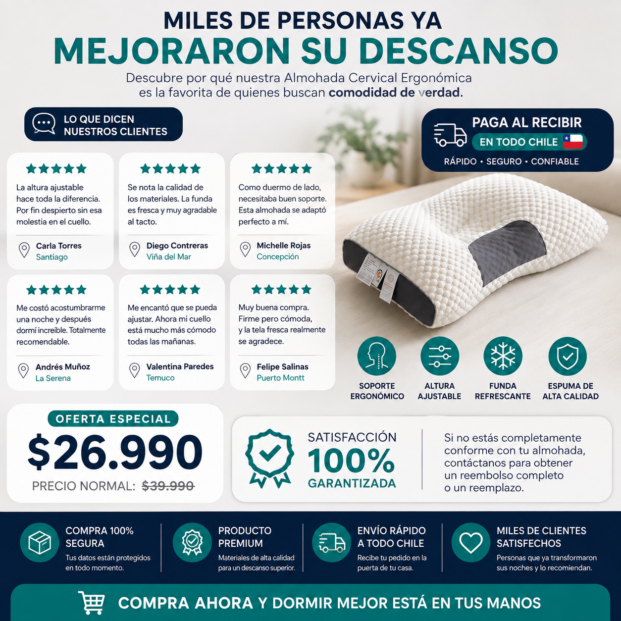 Almohada Cervical Ergonómica Premium con Altura Ajustable