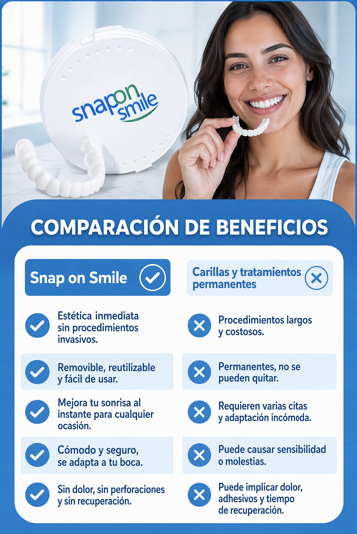 Carillas Snap On Smile - comparacion de beneficios